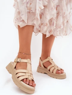 Eko Skórzane Sandały Damskie Na Platformie Beżowe Nendales