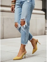 Dámske semišové čižmy s otvoreným podpätkom žlté FashionStreet ZY1383