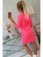Šaty s kapucňou a vreckami ružová neónová
