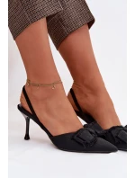 Dámské sandály na podpatku s mašlí Černé Hestia