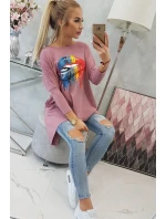 Oversize blúzka s potlačou dúhových pier tmavo ružová