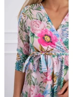 Kvetinové šaty s viazaním v páse, púdrovo ružové Kvetinové šaty s viazaním v páse, púdrovo ružové