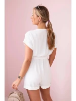 Krátky overal viazaný v páse ecru