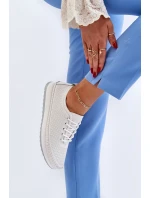 Skórzane Sportowe Buty Trampki Damskie Białe Lalnai