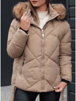 Dámska zimná bunda LESISI prešívaná s kapucňou béžová FashionStreet TY4715