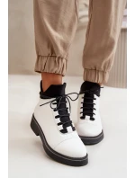 Botki Damskie Ocieplane Z Niską Cholewką Eko Skórzane Białe