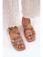 Sandały Damskie Ze Zdobieniem Wąż Eko Zamszowe Artiker 56C1361 Beżowe