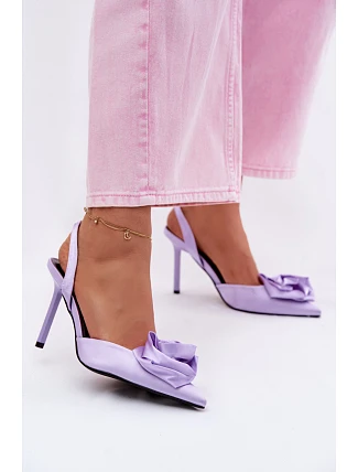 Dámské sandály na podpatku s saténovým provedením fialové Irina