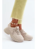 Sneakersy Damskie Na Masywnej Podeszwie Z Ozdobnym Sznurowaniem Beżowe Relissa
