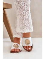 Skórzane Klapki Z Ozdobą Na Płaskim Obcasie Zazoo 3047/O Białe