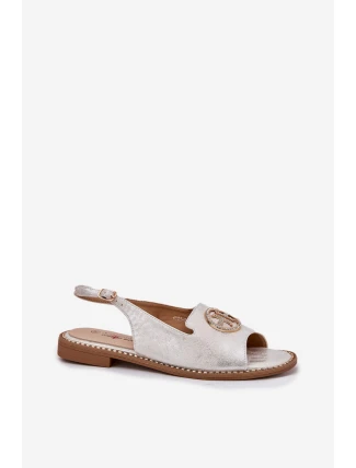 Sandały Damskie Na Płaskim Obcasie Z Ozdobą S.Barski KV51-002 Srebrne