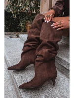 Wsuwane Kozaki Damskie Na Szpilce Czekoladowe Ysolienne