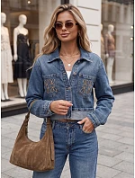 Dámska džínsová prechodová bunda s výšivkou, modrá, FashionStreet TY5901 Dámska džínsová prechodová bunda s výšivkou, modrá, FashionStreet TY5901