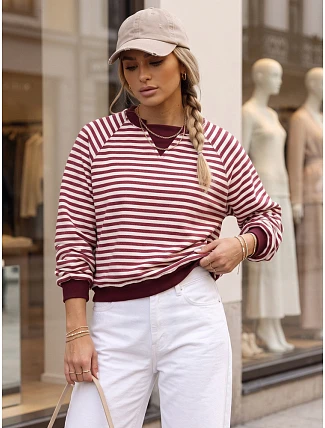 Dámska bavlnená mikina s pruhmi Azara, bordová, FashionStreet RY2932 Dámska bavlnená mikina s pruhmi Azara, bordová, FashionStreet RY2932