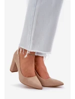 Czółenka Damskie Na Słupku Eko Zamszowe Ciemnobeżowe Florena