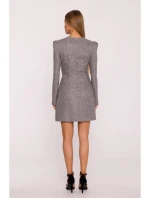 M869 Tvídové šaty s výstrihom do V - grafitové