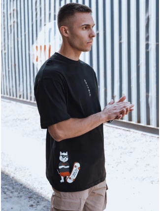 Pánske bavlnené tričko s potlačou čierne FashionStreet RX5531 Pánske bavlnené tričko s potlačou čierne FashionStreet RX5531