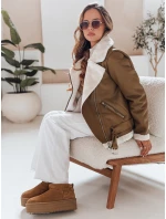 Dámska kožená bunda s ovčou kožou NORFDIMA camel FashionStreet TY4738