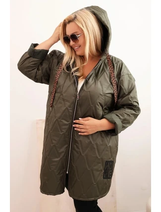 Dámska prešívaná bunda s kapucňou a nápisom HOPE khaki
