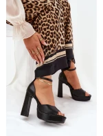 Sandały Damskie Na Słupku I Platformie Eko Skórzane Czarne Lomman