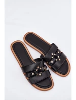 Płaskie Klapki Damskie Ze Złotym Detalem Czarne Noroti