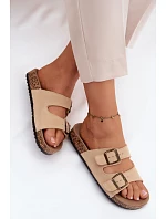 Semišové pantofle na korkové podrážce s přezkami béžové Tavira