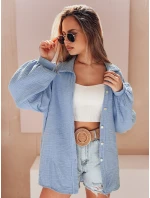 Dámska mušelínová košeľa oversize MUSLINEA modrá FashionStreet DY0479