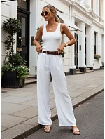 Dámske nohavice z lyocellu so širokými nohavicami, biele, FashionStreet UY3067 Dámske nohavice z lyocellu so širokými nohavicami, biele, FashionStreet UY3067