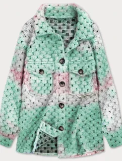 Ružovo-mätová dámska košeľová bunda so stojačikom (1132)