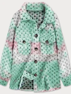 Ružovo-mätová dámska košeľová bunda so stojačikom (1132)