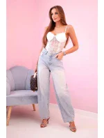 Dámska čipkovaná blúzka s ramienkami ecru