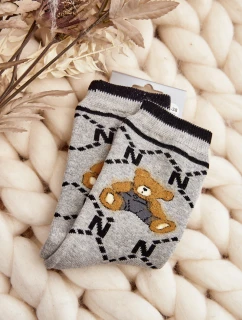 Ciepłe Skarpety Bawełniane Z Misiem Szare