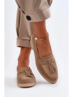 Zazoo 3420 Zamszowe Mokasyny Damskie Na Płaskim Obcasie Beżowe