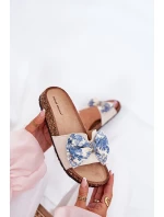 Damskie Klapki Z Kokardą Na Korkowej Platformie Niebieskie Lisandrea