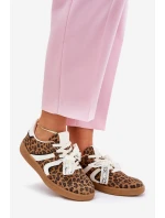 Niskie Sneakersy Damskie Z Koronką Panterka Brązowe Zielle