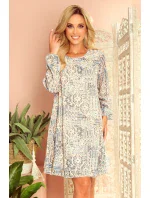 Hannah - Dámske šifónové šaty s výstrihom na chrbte as béžovo-svetlo modrým vzorom typu "Boho" 319-2