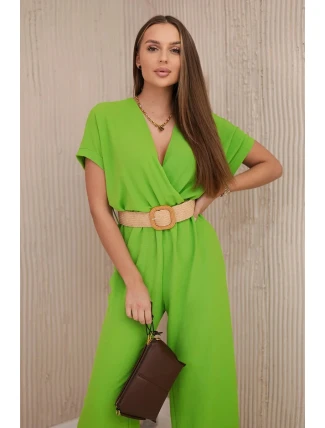 Kombinéza s ozdobným pásom Pistáciová