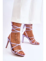 Damskie Wiązane Sandałki Na Szpilce Fioletowe Meya