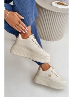 Sneakersy Buty Sportowe Damskie Ocieplane Na Masywnej Podeszwie Beżowe Ardiela