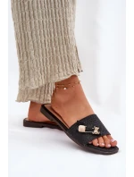 Klapki Damskie Na Płaskim Obcasie Z Kokardą Czarne Sallariela