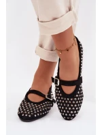 Dámské baleríny s krajkovým vzorem s kamínky a páskem Černé Wilvessa