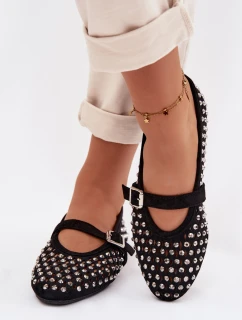Dámské baleríny s krajkovým vzorem s kamínky a páskem Černé Wilvessa