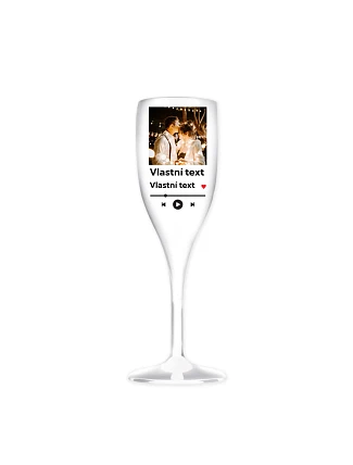 Personalizovaná nerozbitná pohár na prosecco s motívom prehrávača Personalizovaná nerozbitná pohár na prosecco s motívom prehrávača