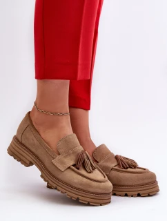 Zazoo 3469 Zamszowe Mokasyny Damskie Z Frędzlami Beżowe