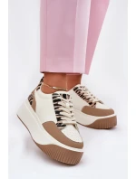 Sneakersy Damskie Na Masywnej Platformie Zebra Beżowe Tamorniel