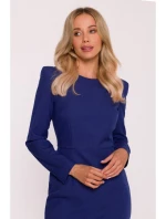 Dámske ceruzkové šaty s ozdobnými ramenami S412 modré - Stylove Dámske ceruzkové šaty s ozdobnými ramenami S412 modré - Stylove