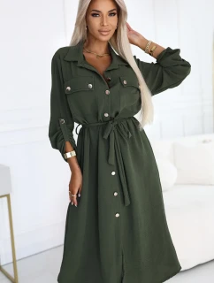 531-5 Midi košeľa so zlatými gombíkmi a kravatou - KHAKI