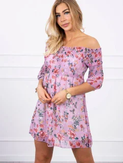 Španielske šaty s kvetinovým motívom fialovej