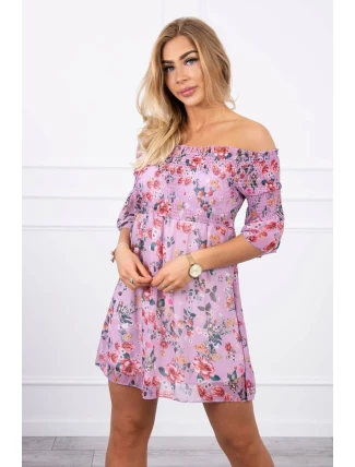 Španielske šaty s kvetinovým motívom fialovej