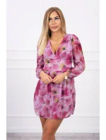 Vzdušné šaty s kvetinovým motívom tmavo ružové